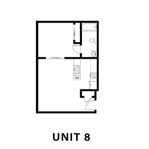 Floor plan for 1 bed, 1 bath, 560 sqft